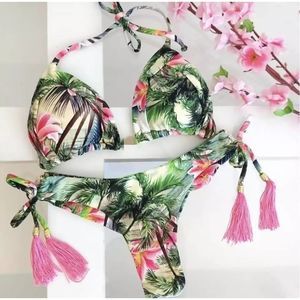 Hawaiian Style Floral Tassel Triangle Bikini L